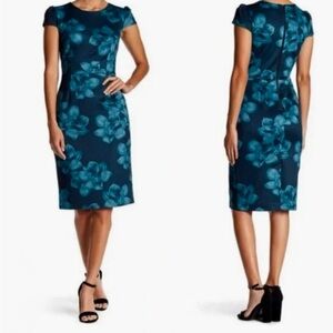Betsey Johnson Blue Sheath Midi Dress Cap Sleeve Crew Neck